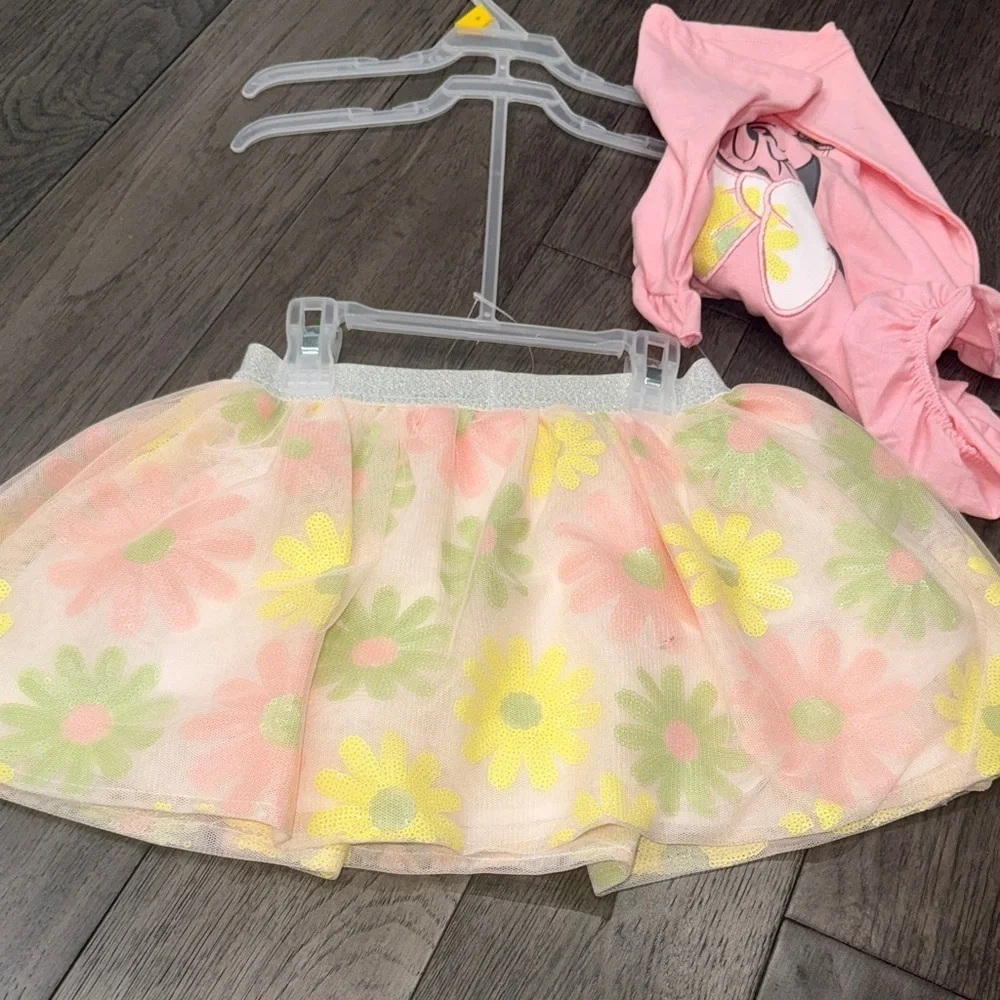 Three-piece Disney Minnie Mouse sequence floral skirt/skort and t-shirt Set